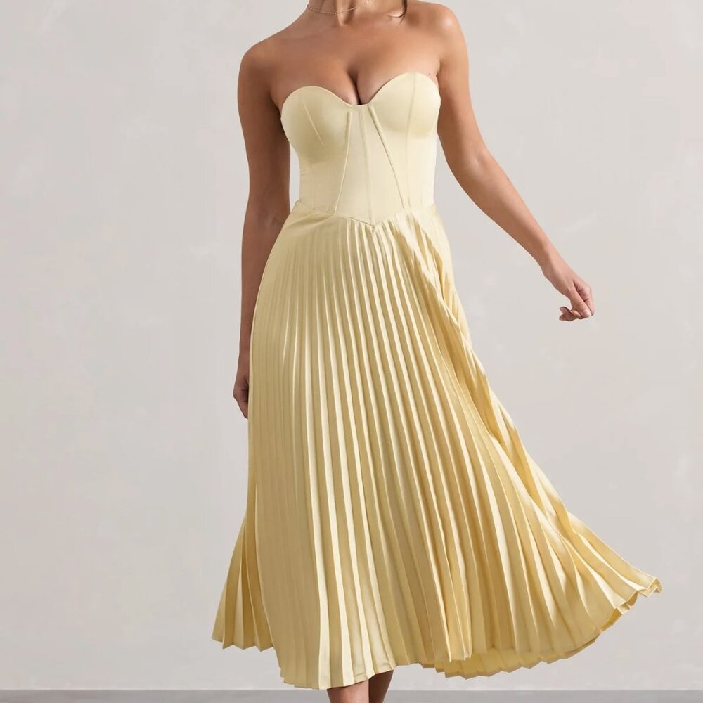 Club L London Lemon Satin Corset Style Midi Dress
